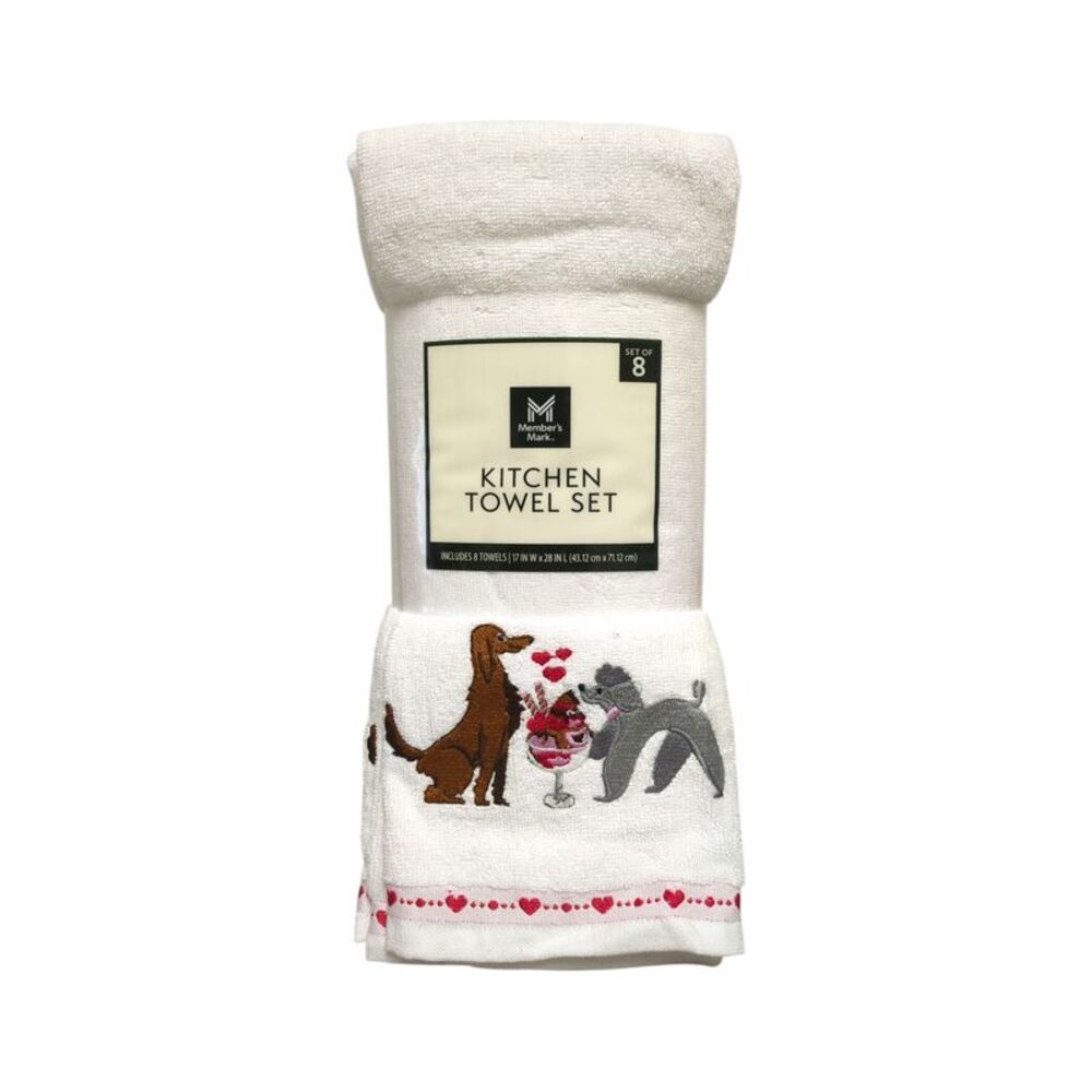 Member's Mark Kitchen Towel Set, Valentine's Day, 8 Piece - Dogs